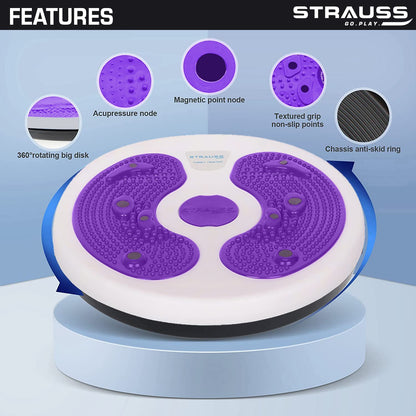 Strauss Tummy Twister Abs Roller, Body Toner for Men & Women, Fat Burner, Non-Slip, Ideal Home Exercise Equipment, White/Purple