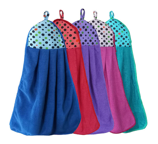 Set of 5 Microfiber Hanging Towels for Kitchen/Bathroom, Soft, Absorbent, Quick Dry, 47x30 cm, Multicolor