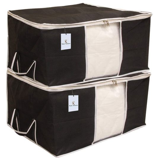 Kuber Industries Rectangular Non-Woven Underbed Storage Bag Set Extra Large Pack of 2 Black