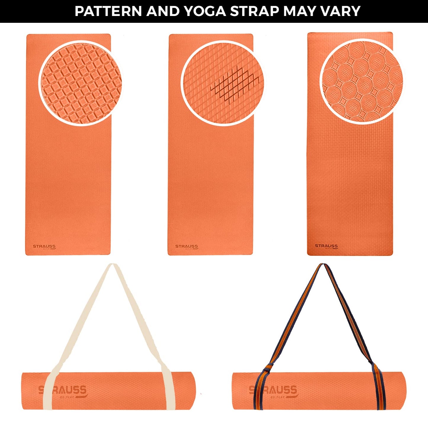 Strauss Anti Skid EVA Yoga Mat with Carry Strap 4mm Orange