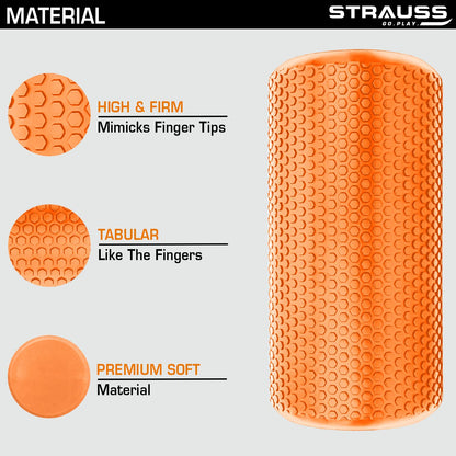 Strauss Yoga Foam Roller  Ideal For Exercise Muscle Recovery Physiotherapy Pain Relief  Myofascial  Deep Tissue Massage Roller 45 Cm Orange