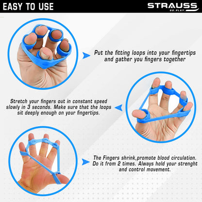 Strauss Finger Stretcher & Hand Strengthener for Carpal Tunnel Relief, Grip Strength, Silicone, Set of 2, Blue