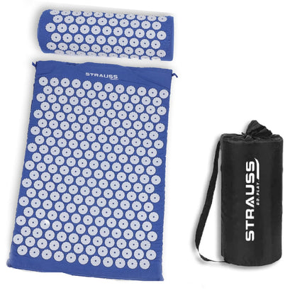 STRAUSS Acupressure Mat & Pillow for Pain Relief, Muscle Relaxation, Sciatica, Blood Circulation, 68x42x2 cm, Sky Blue