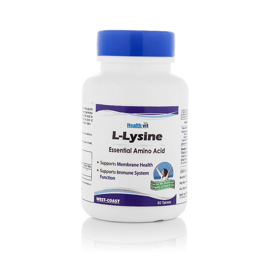 Healthvit L-Lysine 500mg Essential Amino Acid  Supports Membrane Health  Support Immune System  Vegan And Gluten Free  60 Tablets