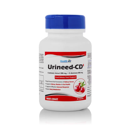 Healthvit Urineed-CD Cranberry Extract 200 mg  D-Mannose 500 mg Capsules - 60 Count