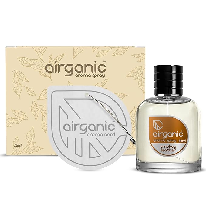 Airganic Aroma Car Freshener Combo Pack  Fine Spray Smokey Leather   Aroma Cube Artic Aura air fragrance