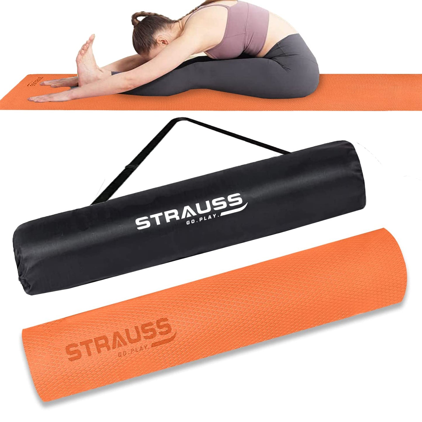 Strauss Anti Skid EVA Yoga Mat with Carry Bag 4mm Orange