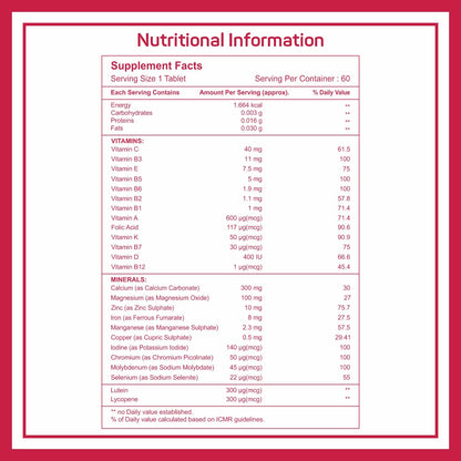 Healthvit Cenvitan Women 50 Multivitamins & Multimineral 25 Nutrients for Eye, Brain, Bone, Heart Health - 60 Tablets