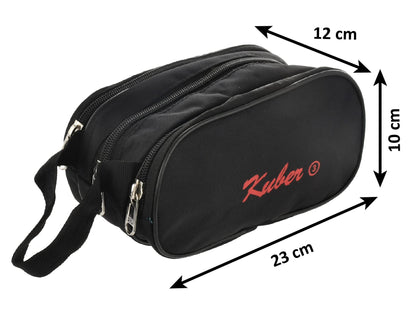 Kuber Industries Travel Toilerty bagShaving Kit For MenCosmetic Bag For Travel Accessories3 Zipper Comparments  Carrying Strip Black