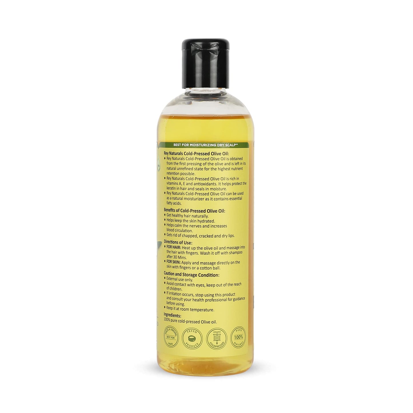 Rey Naturals Cold Pressed Olive Oil for Hair - Nourishing Hair Oil for All Hair Types - Deeply Moisturizes Repairs and Strengthens Hair - For Hair Growth and Adds Shine - 200ml 200ml