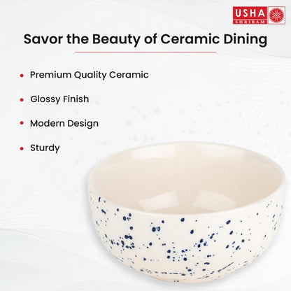 USHA SHRIRAM Ceramic Snack/Dinner Bowls, 2Pcs, Microwave Safe, Chip Resistant, Serving/Pasta Bowls, Katoris for Dinner.