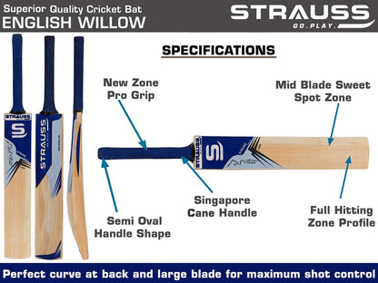 Strauss Cricket Bat  Edition 11000  English Willow  Size Short Handle  Premium Leather Ball Cricket Bat