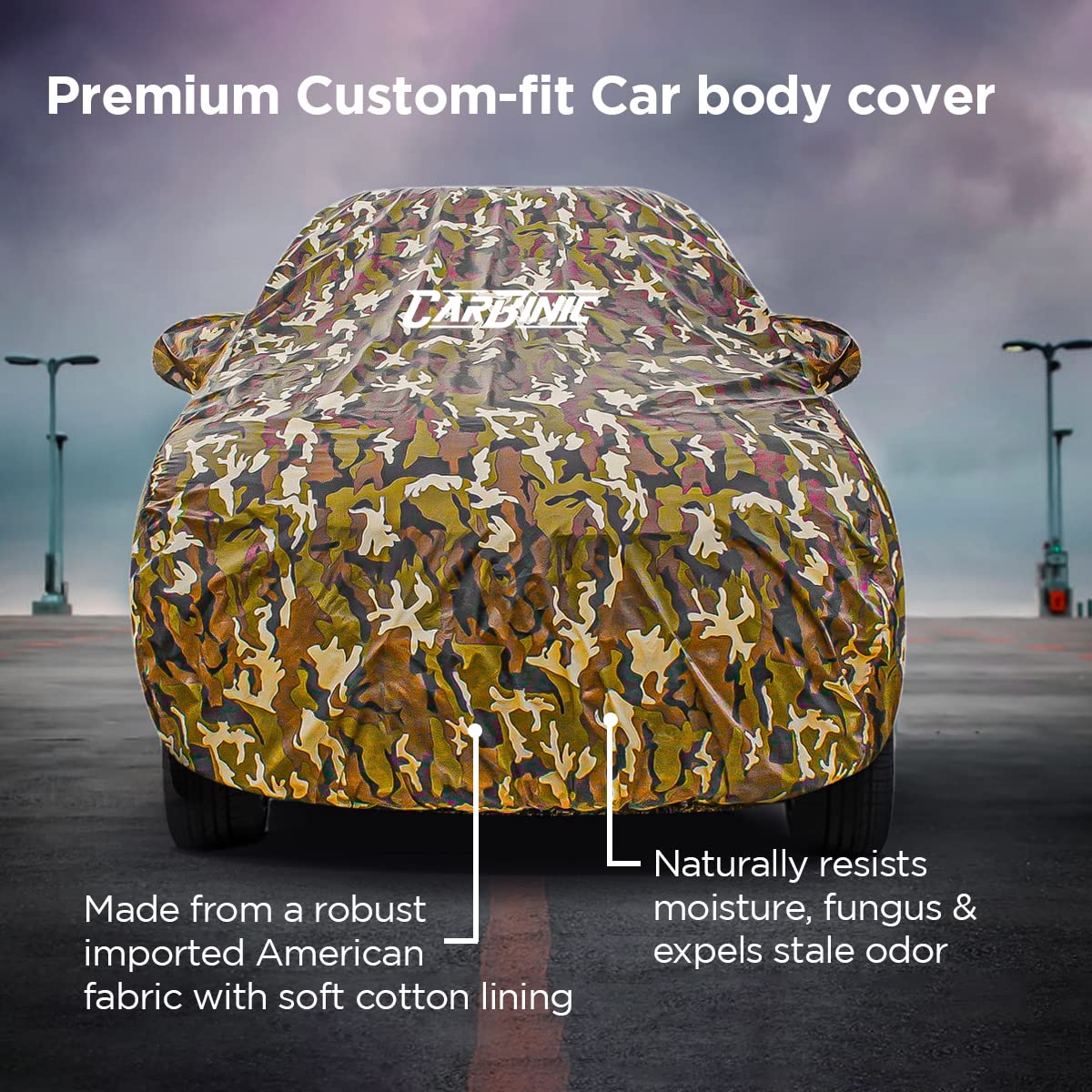 CarBinic Car Cover for Maruti Ignis 2017 Waterproof Tested and Dustproof Custom FitUV Heat Resistant Outdoor Protectionwith Triple Stitched Fully Elastic Surface  Jungle with Pockets