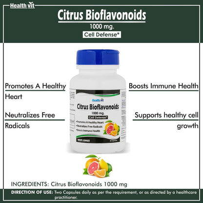 Healthvit Citrus Bioflavonoids 1000mg, 60 Vegan Capsules: Supports Heart Health, Cell Growth, and Fights Free Radicals.