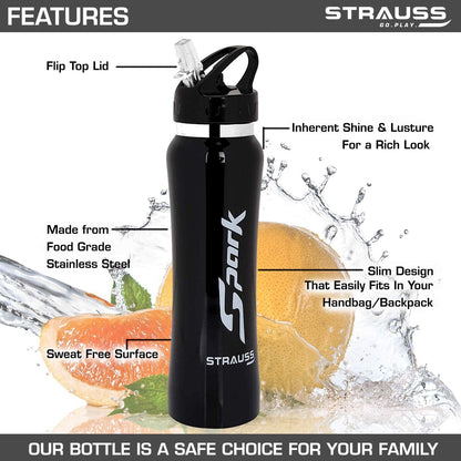 STRAUSS Spark Stainless Steel Water Bottle Metal Finish  Sipper Bottle  Gym Bottle