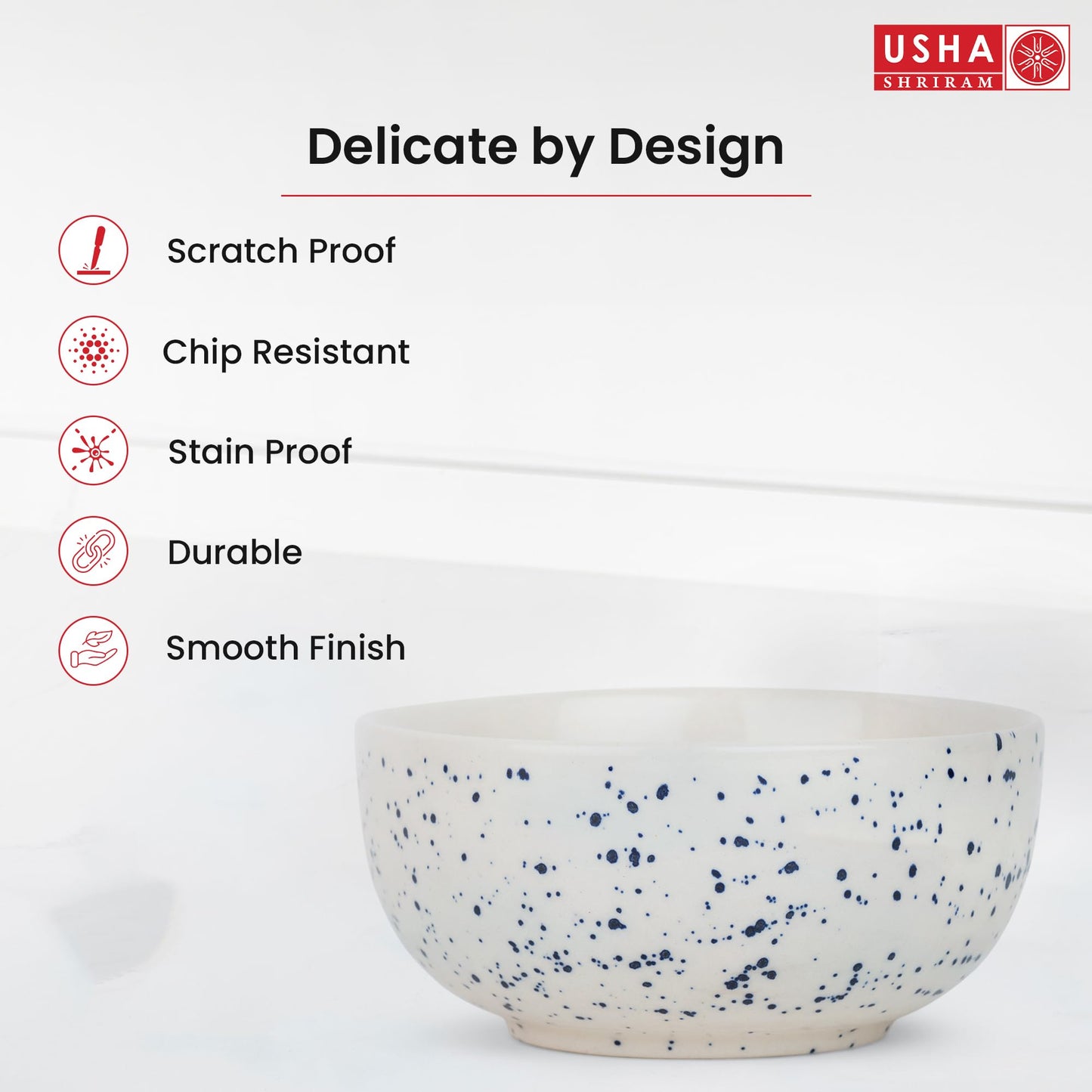 USHA SHRIRAM Ceramic Snack/Dinner Bowls, 2Pcs, Microwave Safe, Chip Resistant, Serving/Pasta Bowls, Katoris for Dinner.