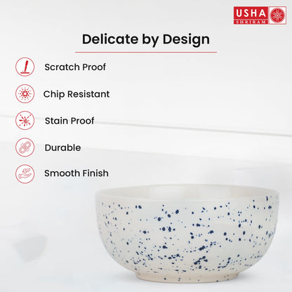 USHA SHRIRAM Ceramic Snack/Dinner Bowls, 2Pcs, Microwave Safe, Chip Resistant, Serving/Pasta Bowls, Katoris for Dinner.