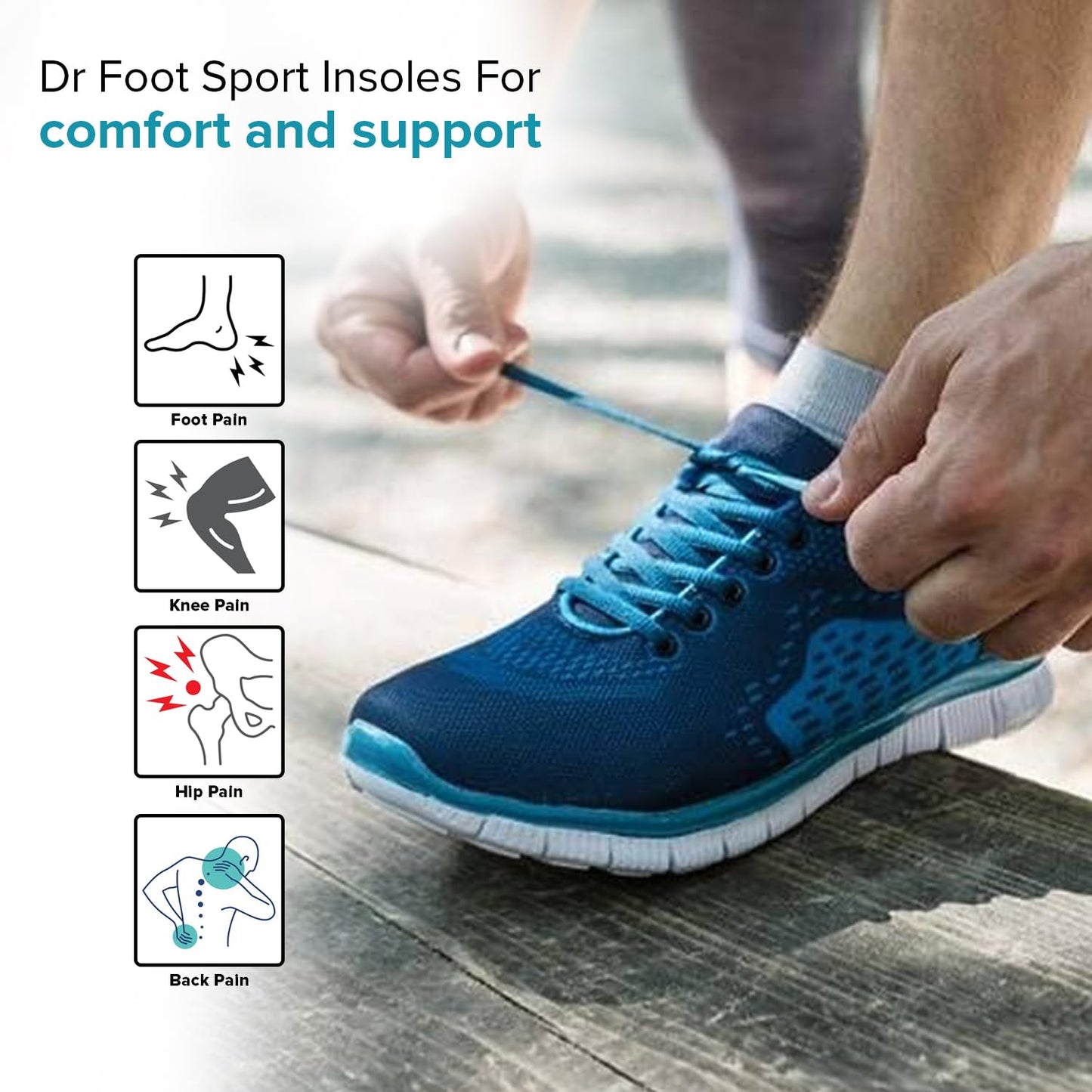 Dr Foot Sport Insole  Support Shock Absorption Cushioning Sports  Enhance Performance and Comfort for Running Hiking Working  Fits Running Shoes  For Men  Women - 1 Pair Large Size