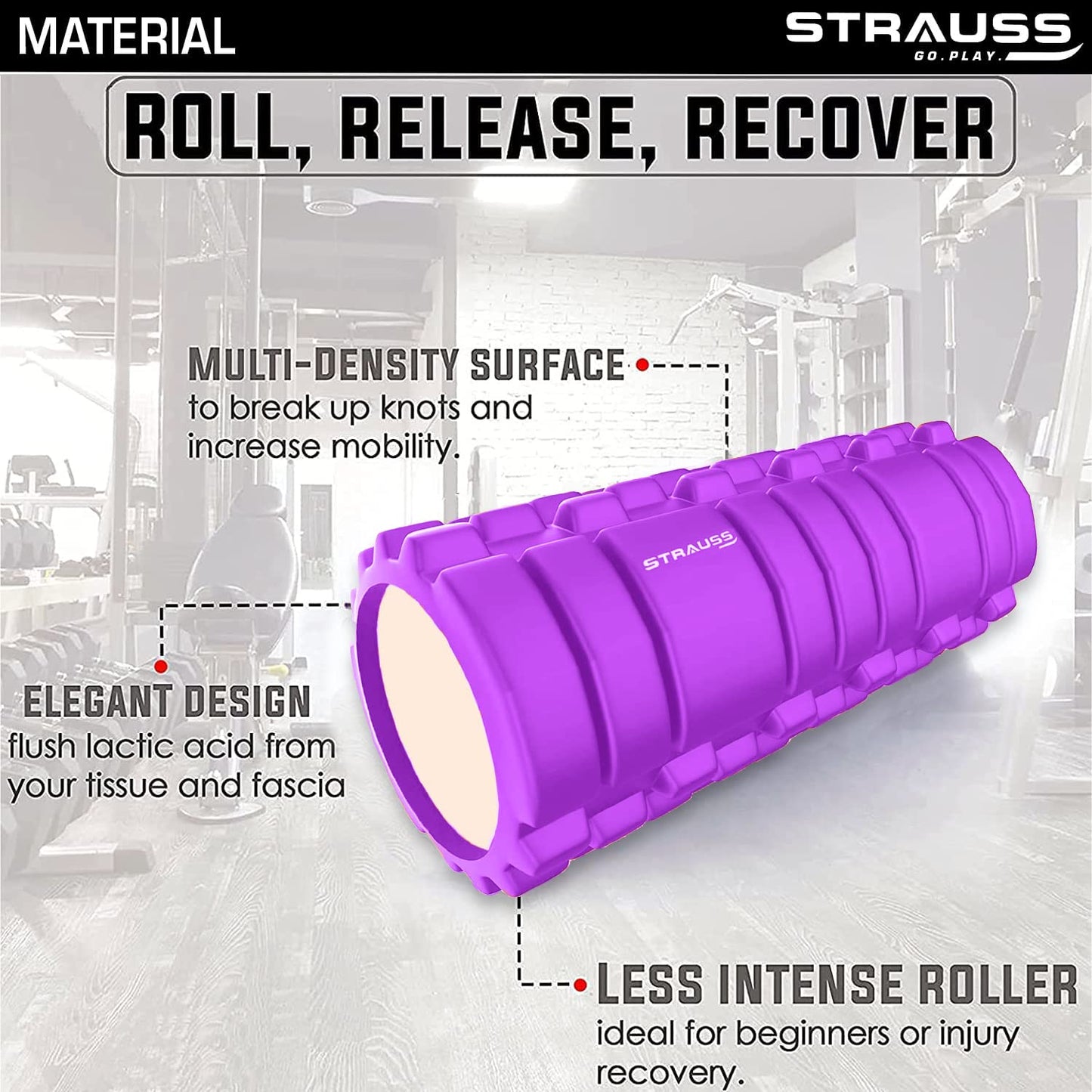 Strauss Deep Tissue Massage Foam RollerHigh-Density Muscle Roller for Myofascial Release Physical Therapy Yoga PilatesExercise Equipment for Deep Tissue Massage and Muscle Relief45cmPurple