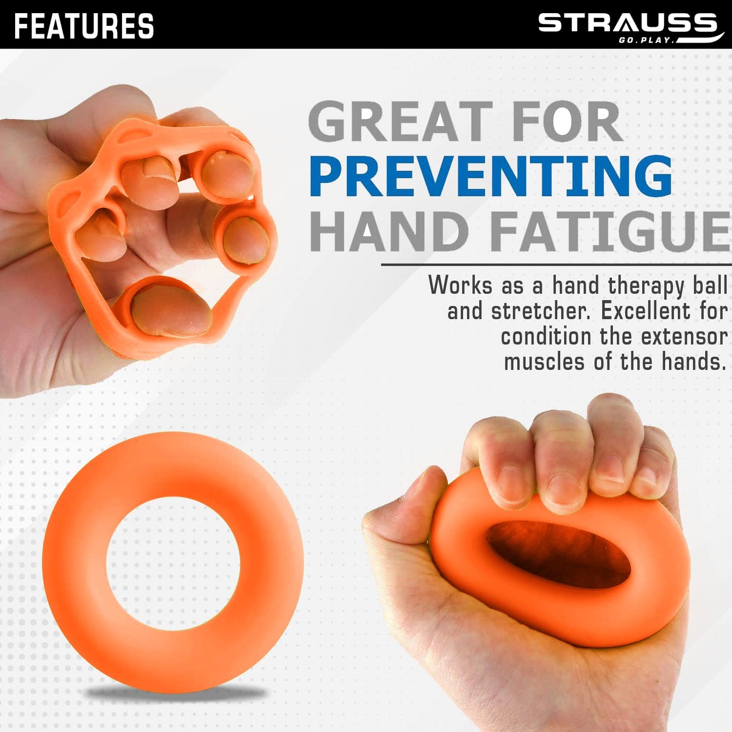 Strauss Silicon Palm Hand Grip Exerciser for Carpal Tunnel Relief & Grip Strength, Set of 2 Orange. Ideal for all skill levels.