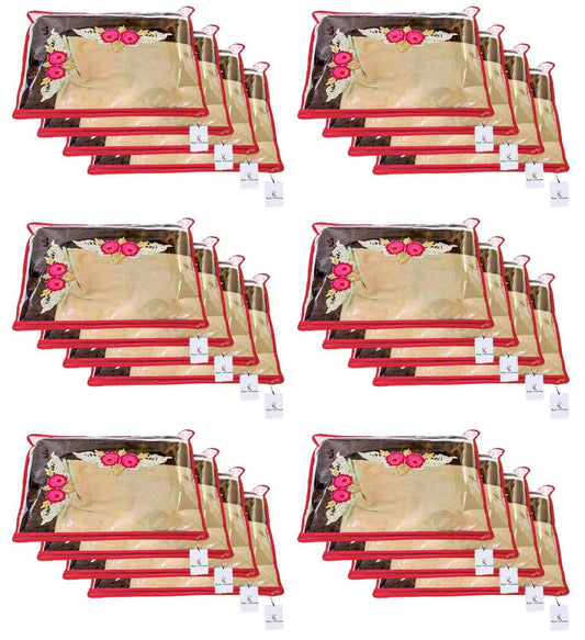 Kuber Industries Clothes Organizer for Wardrobe, Pack of 24, Single Storage for Saree, Salwar Suit, Lehenga, Dress, with Zip, Red.