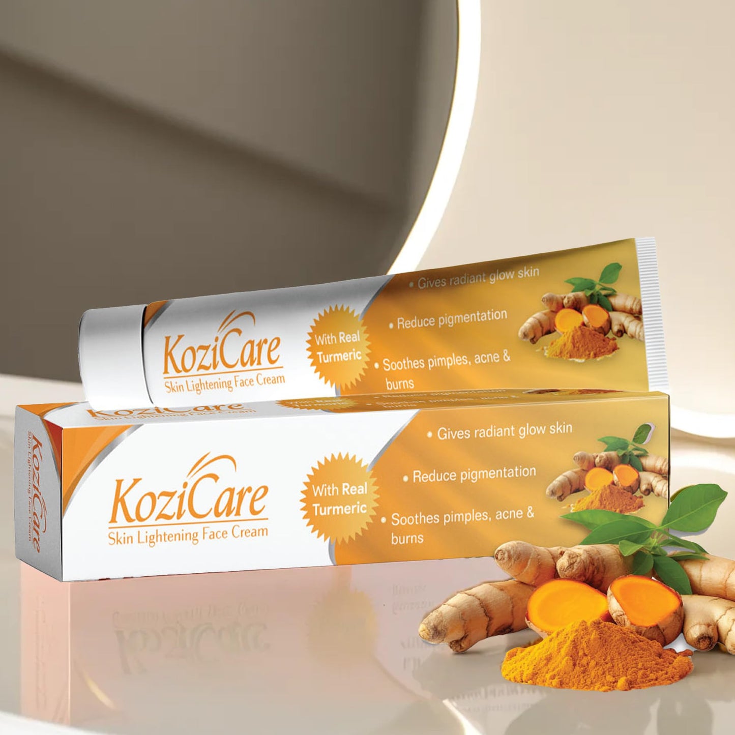 Kozicare Kojic Acid Skin Whitening Cream, Turmeric, Glutathione, Detan, Moisturizer for Dry Skin, Summer Daily Use, Women & Men - 15gm