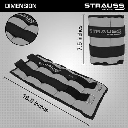 Strauss Adjustable Ankle/Wrist Weights 2KG x 2, ideal for walking, running, jogging, cycling, gym workout, strength training. Easy to use.