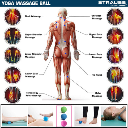 Strauss Yoga Massage Ball  Deep Tissue Massage Trigger Point Therapy Muscle Knots  High-Density Roller  Acupressure Ball for Pain Relief Blue