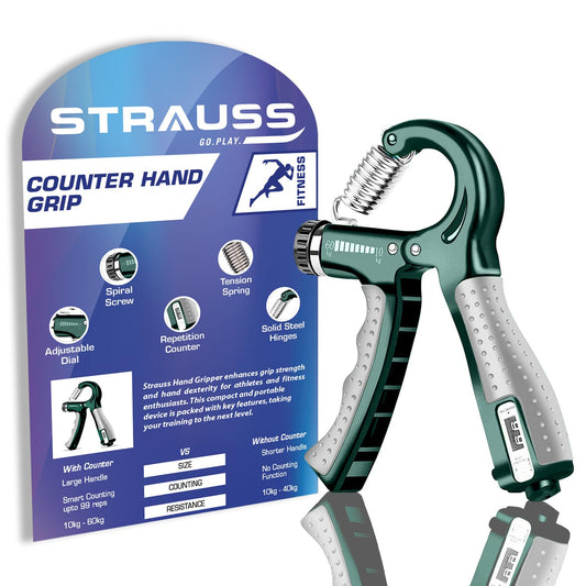 Strauss Adjustable Hand Grip 10KG-40KG for Home Gym Workouts, Perfect for Finger, Forearm, Hand Exercises for Men & Women, Dark Green