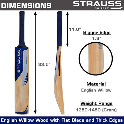 Strauss Cricket Bat  Edition 11000  English Willow  Size Short Handle  Premium Leather Ball Cricket Bat