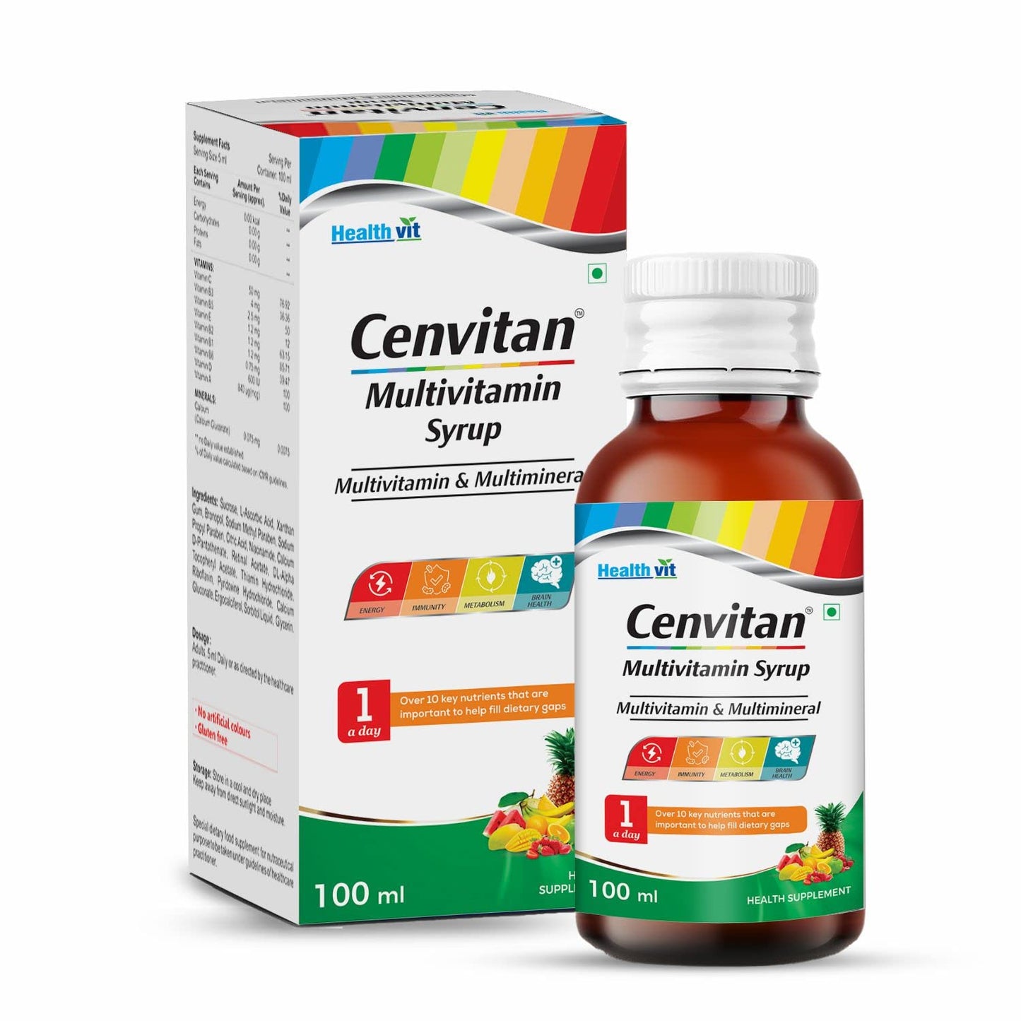 Healthvit Cenvitan Multivitamin Syrup for Men & Women, Immunity Booster with Vitamin C, E, D, 100ml.