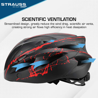 Strauss Cycling Helmet with Magnetic Goggles, Lightweight, Superior Ventilation, Adjustable Strap, Ideal for Men and Women, Red/Black.