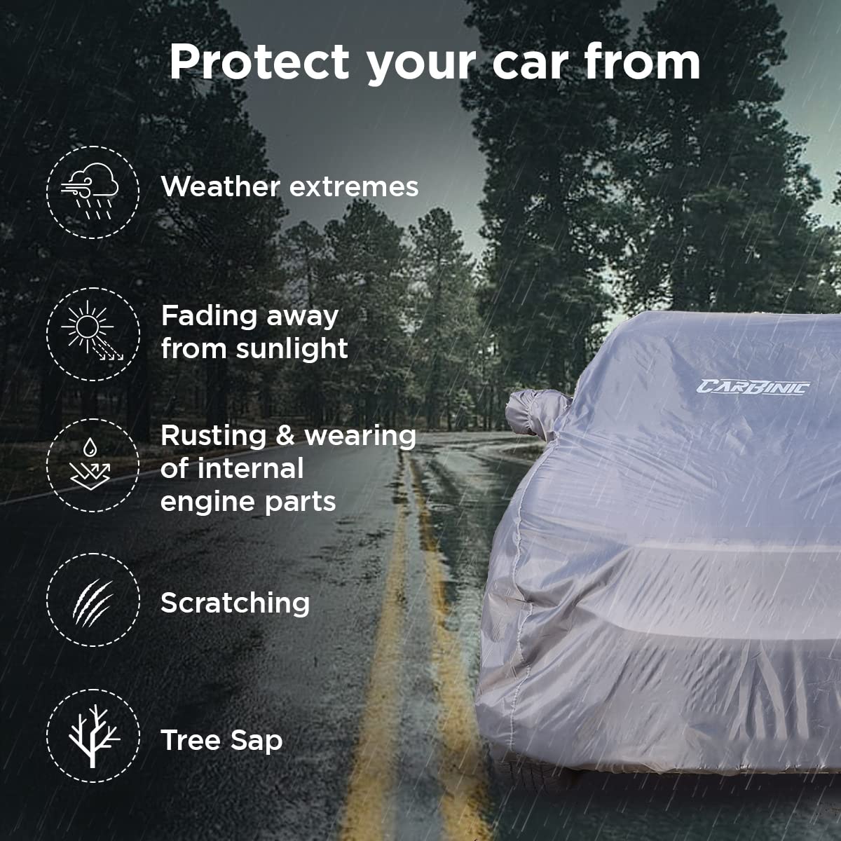 CARBINIC Car Body Cover for Tata Altroz 2020: Water Resistant, UV Protection, Scratchproof, Dustproof, All-Weather, Mirror Pocket, Antenna, Grey.