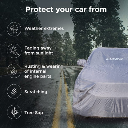 CARBINIC Car Body Cover for Tata Altroz 2020: Water Resistant, UV Protection, Scratchproof, Dustproof, All-Weather, Mirror Pocket, Antenna, Grey.