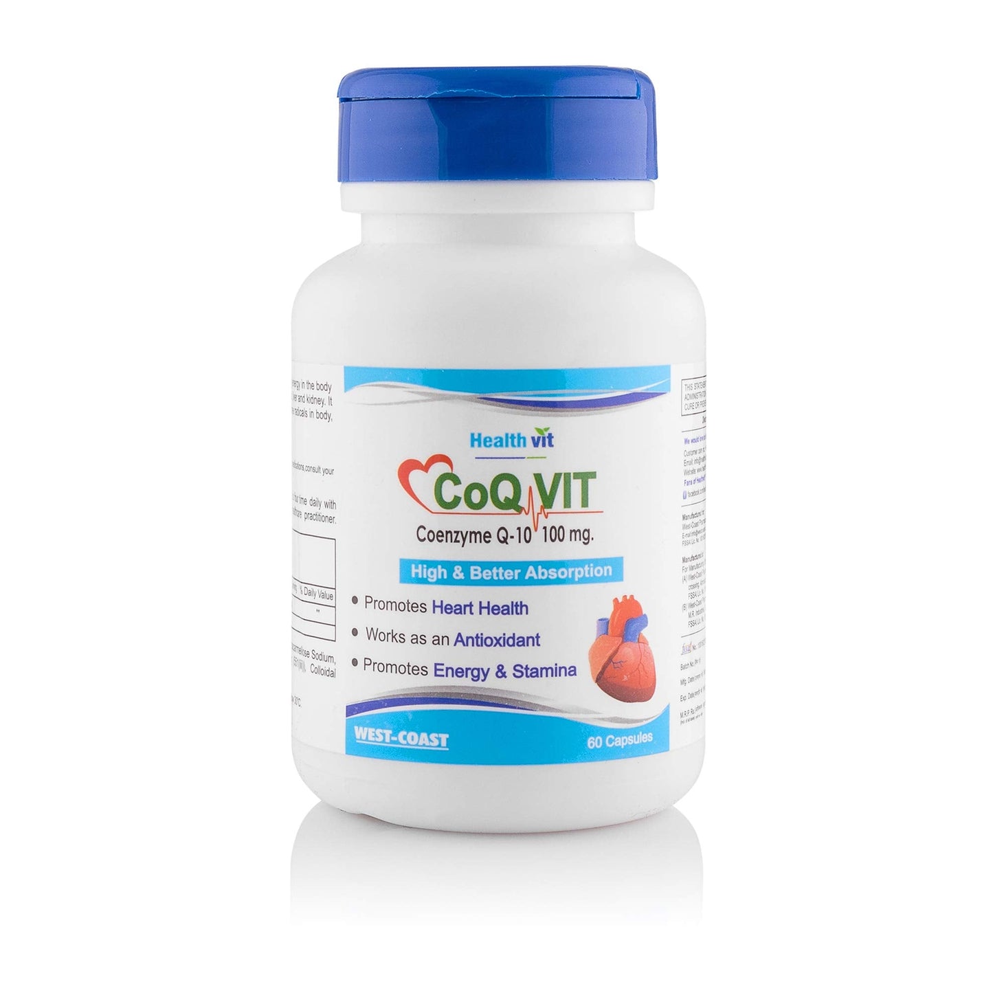 Healthvit Co-Q10 100mg Antioxidant: Supports Immunity, Heart, Brain, Energy. 60 Tablets.