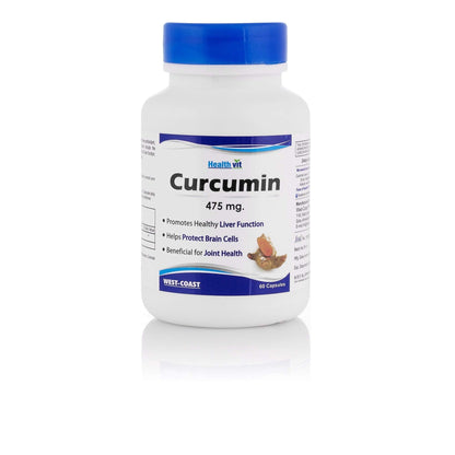 Healthvit Ultra-Pure Curcumin 475mg with 95% Curcuminoids & Piperine: Immune, Joint, Anti-Inflammatory, Skin Health, Liver Detox, 60 Capsules.