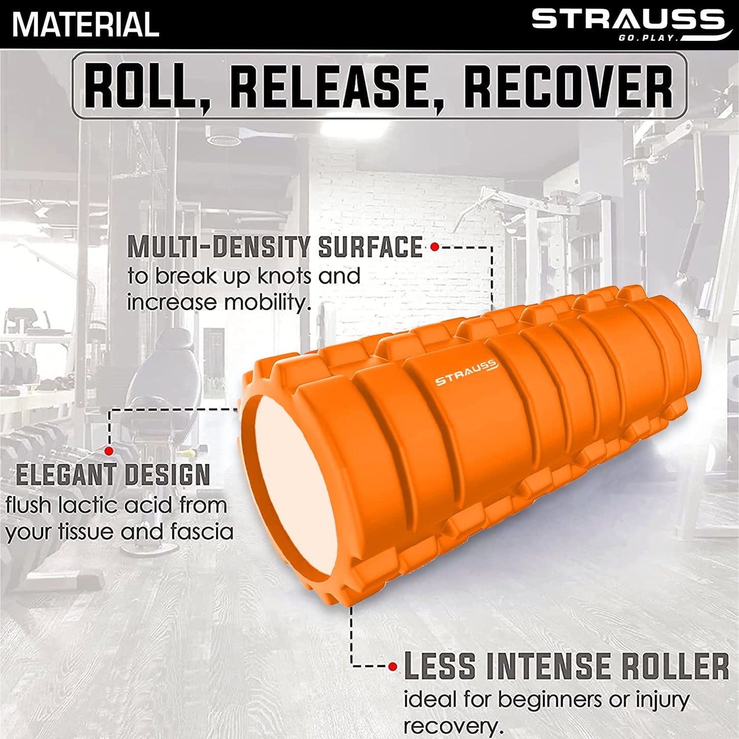 Strauss Deep Tissue Massage Foam Roller 33 cm Orange