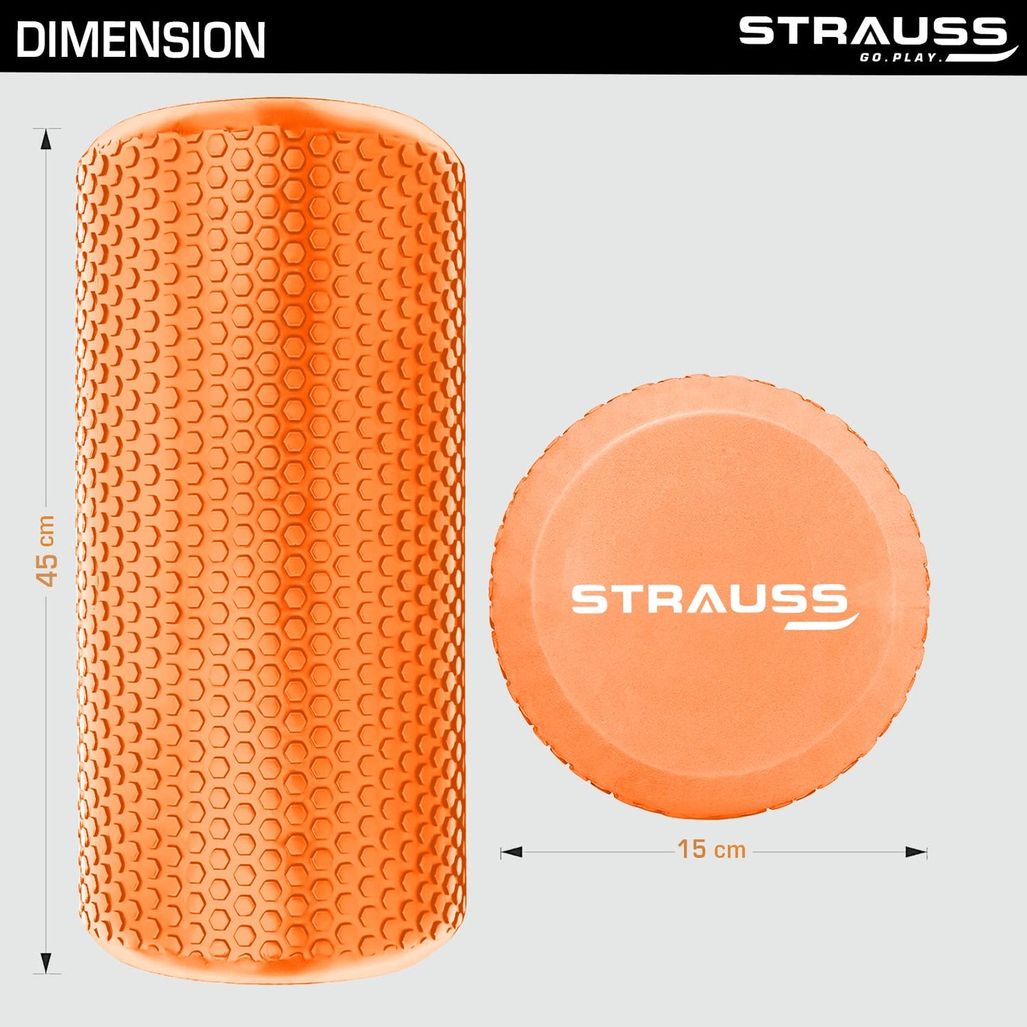 Strauss Yoga Foam Roller  Ideal For Exercise Muscle Recovery Physiotherapy Pain Relief  Myofascial  Deep Tissue Massage Roller 45 Cm Orange