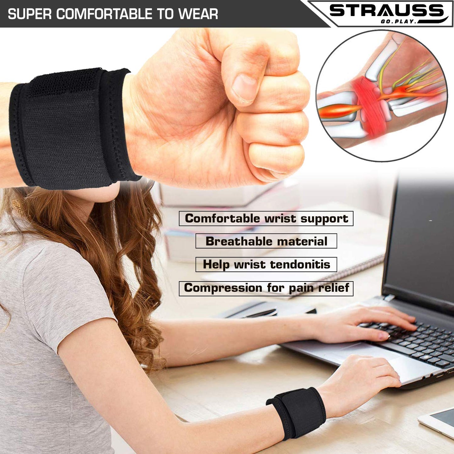 STRAUSS ST-1038B014PIG72MSUPEESDPKE5EZJE7Strauss Wrist Support Single Free Size Black