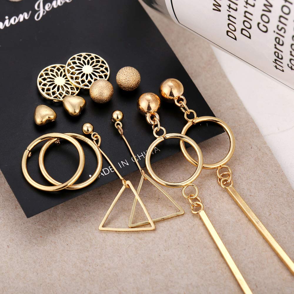 Yellow Chimes 6 and 9 Pairs Assorted Multiple Stud Earrings Big Hoop Tassel Drop Pearl Earrings for Women and Girls Trandy combo