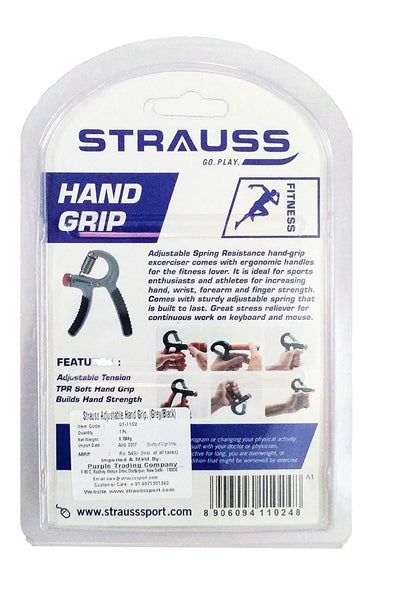 Strauss Adjustable Hand Grip 10KG-40KG for Home Gym Workouts, Perfect for Finger, Forearm, Hand Exercises for Men & Women, Black/Grey