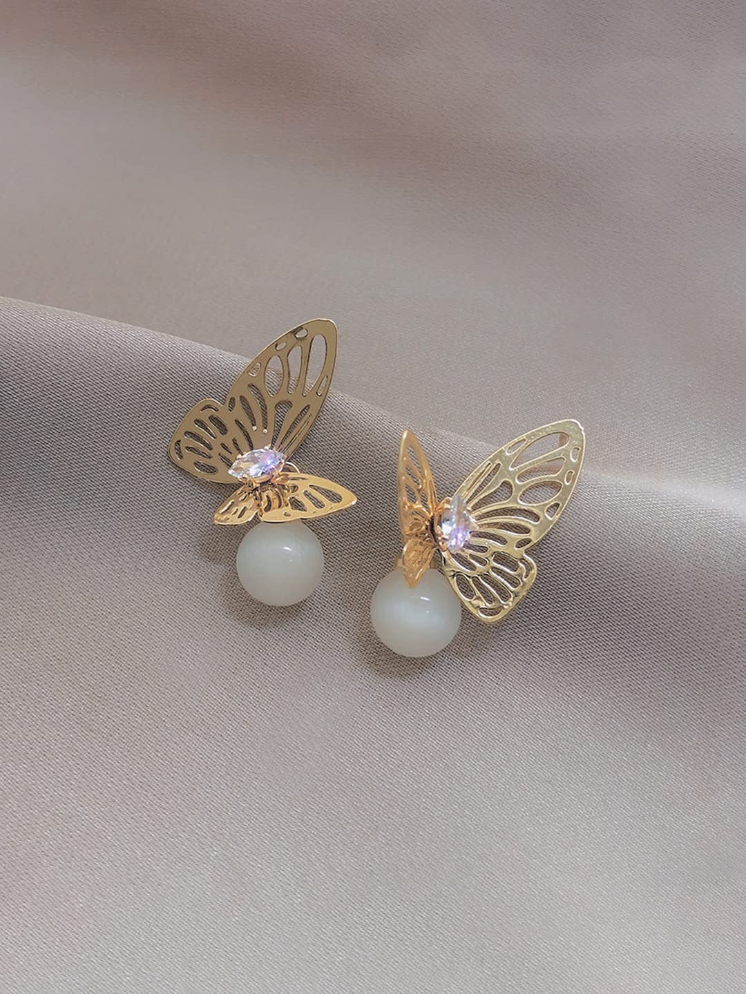 Yellow Chimes Earrings For Women Gold Tone Butterfly Stud With White Pearl Hanging Drop Earrings For Women and Girls