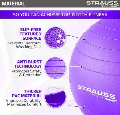 STRAUSS Anti-Burst Rubber Gym Ball, 85 cm, Purple, with Free Foot Pump for Exercise, Yoga, Pregnancy, Balance, Stability.