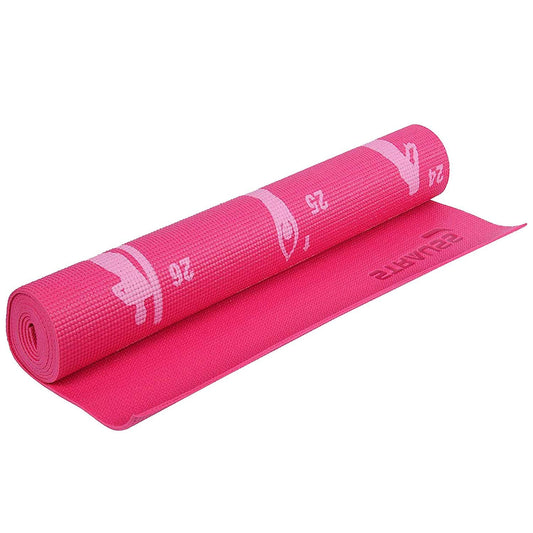 Strauss Eco-Friendly Yoga Mat with Carry Bag  Anti-Slip Exercise Mat with Poses Printed  Ideal for Home  Gym Workouts  4mm Thick Pink