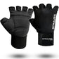 STRAUSS Suede Gym Gloves for Weightlifting Training Cycling Exercise  Gym  Half Finger Design 8mm Foam Cushioning Anti-Slip  Breathable Lycra Material Black Large