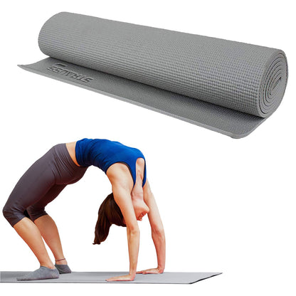 Strauss Eco-friendly Anti-Slip Yoga Mat with Carry Bag for Men & Women, Home Gym, Workout, Pilates, Floor Exercises. Sizes: 4mm, 6mm, 8mm. Grey.