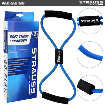 Strauss Yoga Chest Expander: Ideal for Yoga, Gym, Home Workout. Premium Natural Latex, Lightweight, Soft, Comfortable Handle, 8 Shape Resistance Tube.