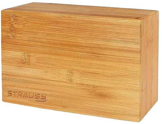 Strauss Wooden Yoga Block: Non-Slip, Improves Poses, Balance, Flexibility, Strength Training, Deepens Yoga Poses, Brown.