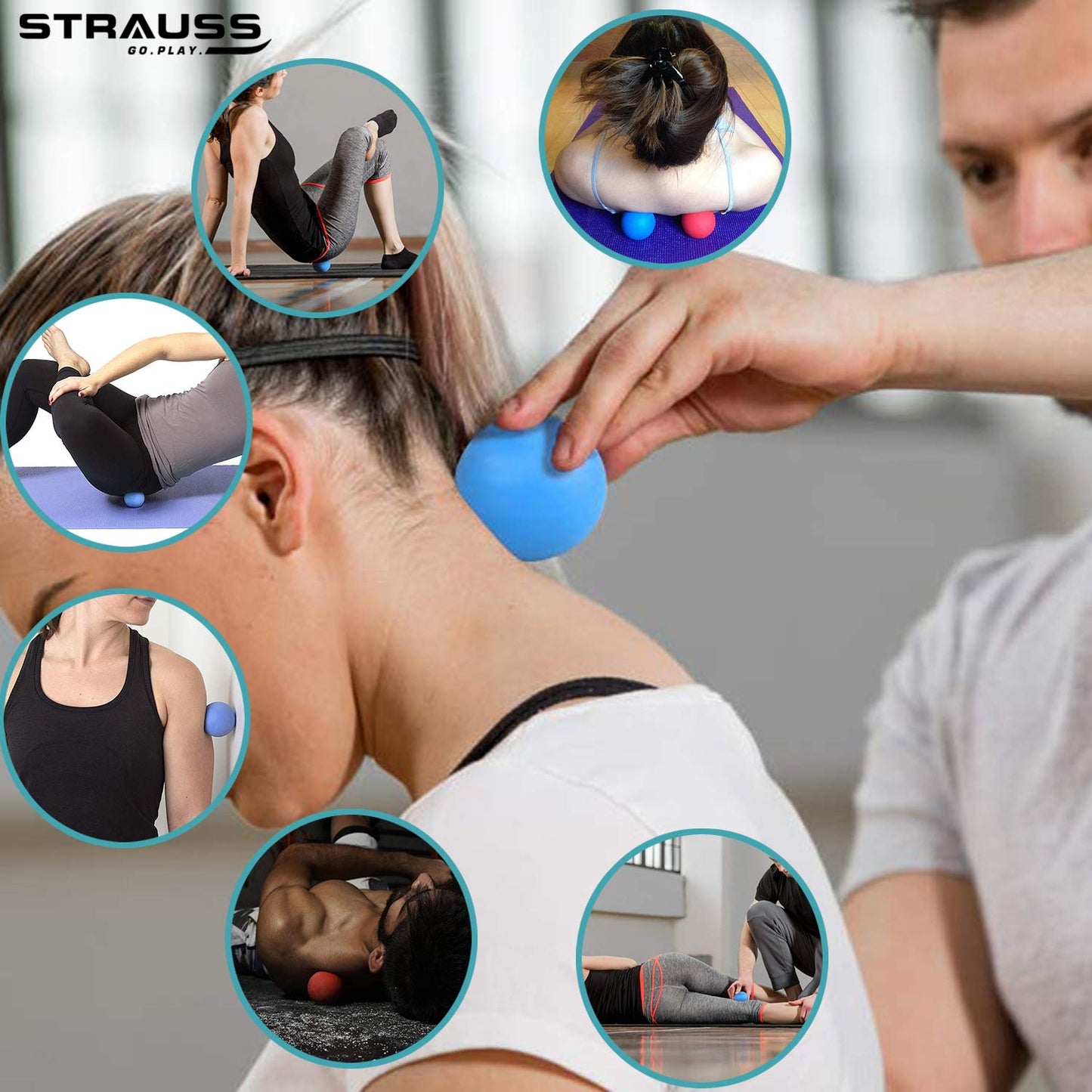 Strauss Yoga Massage Ball  Deep Tissue Massage Trigger Point Therapy Muscle Knots  High-Density Roller  Acupressure Ball for Pain Relief Blue