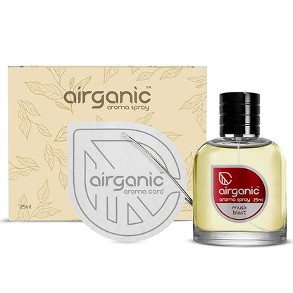 Airganic Aroma Car Freshener Combo Pack  Fine Spray Musk Blast  Aroma Cube Arabic Oud air fragrance